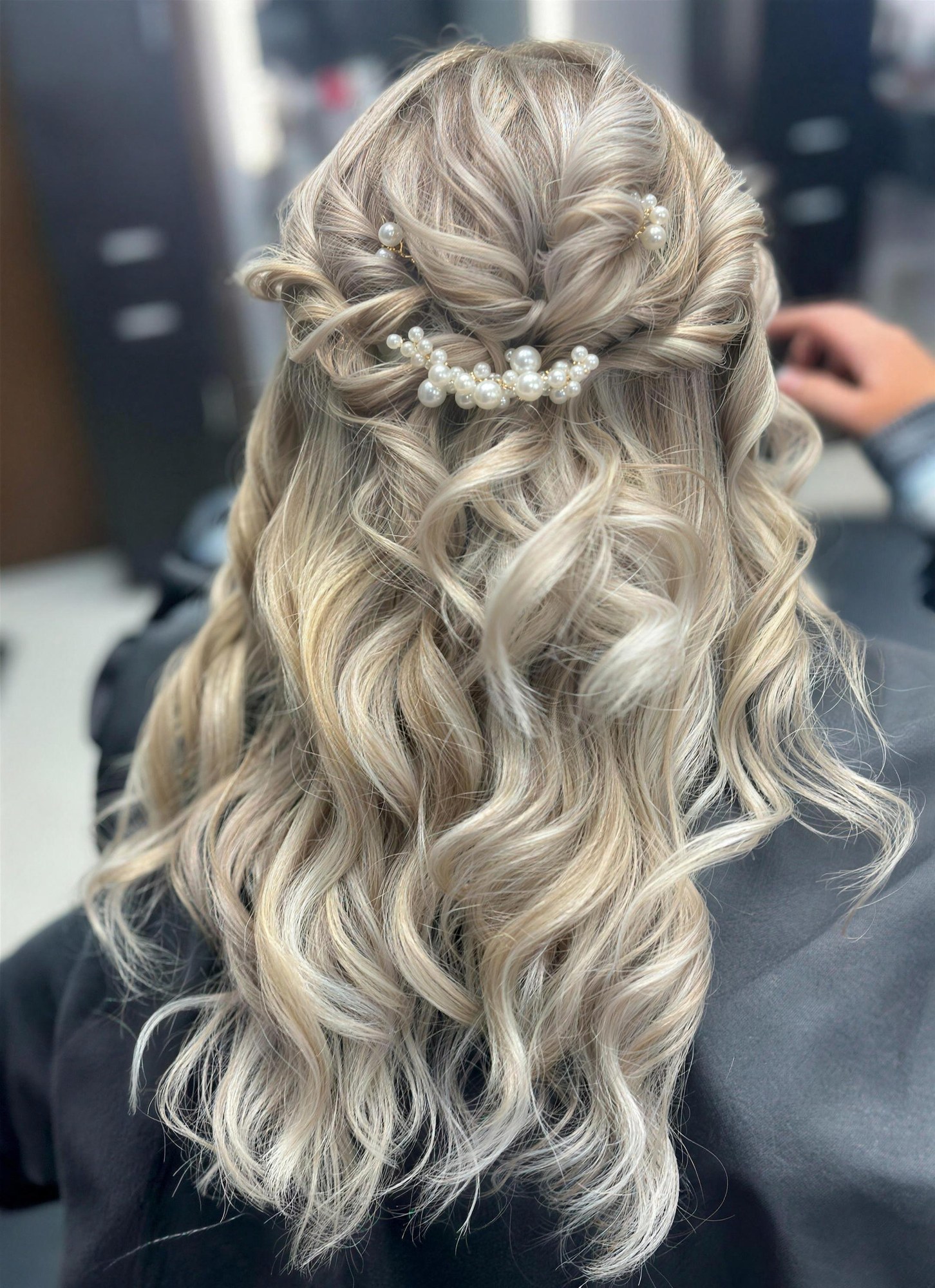 Bridal styling with pearl pins